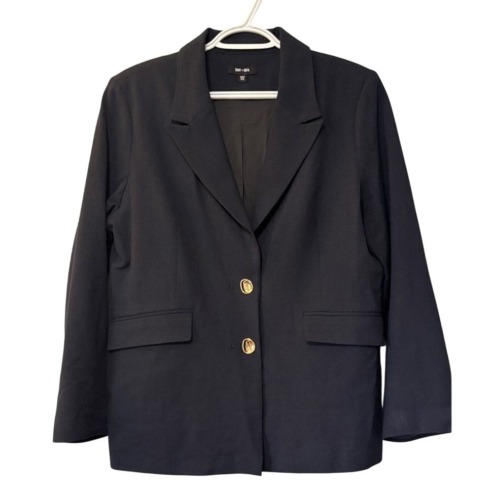 Saint + Sofia Payton Blazer Blue Black w/ Gold Decorative Circle Button 12